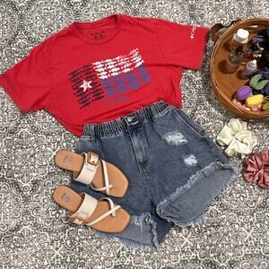 Columbia PFG Tshirt American Flag Size Medium Short Sleeve